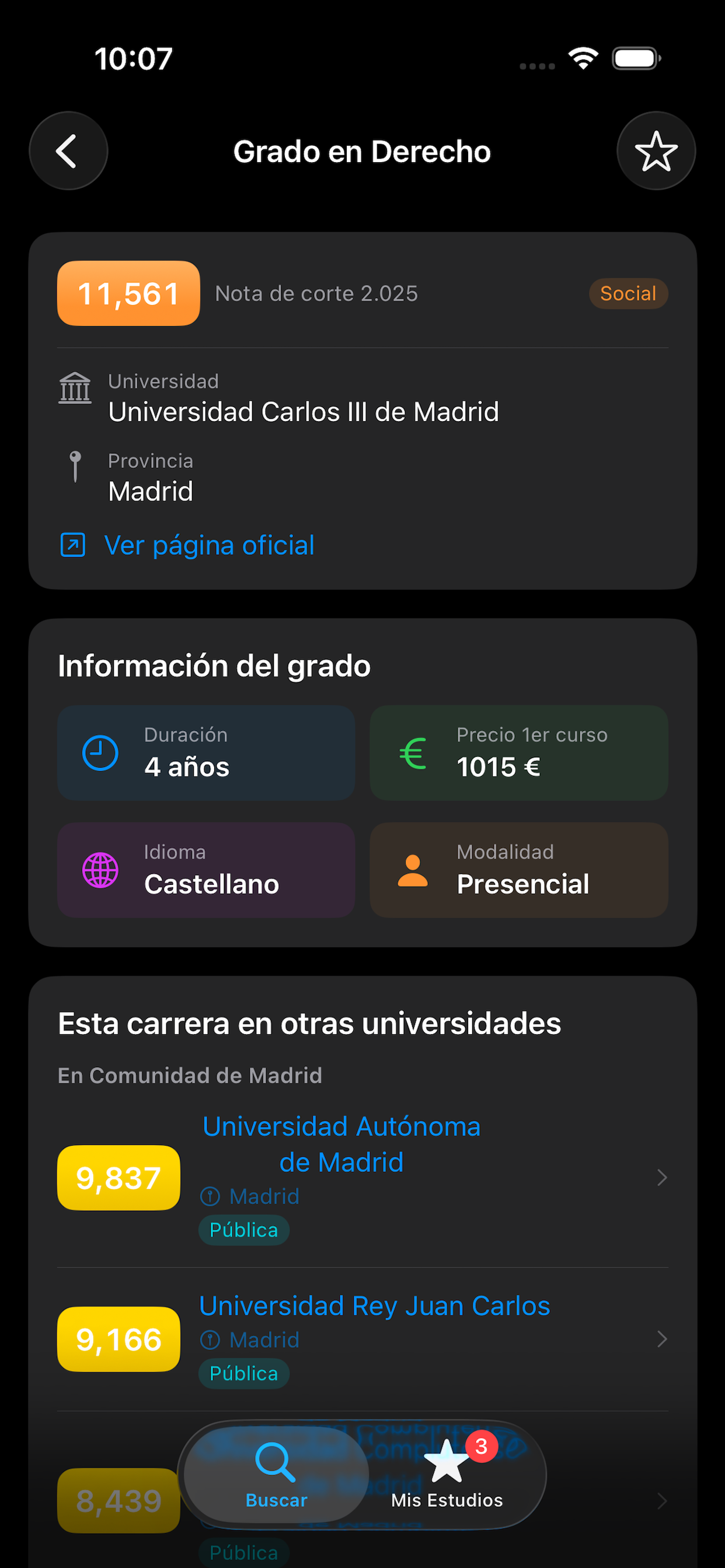 Detalle de carrera