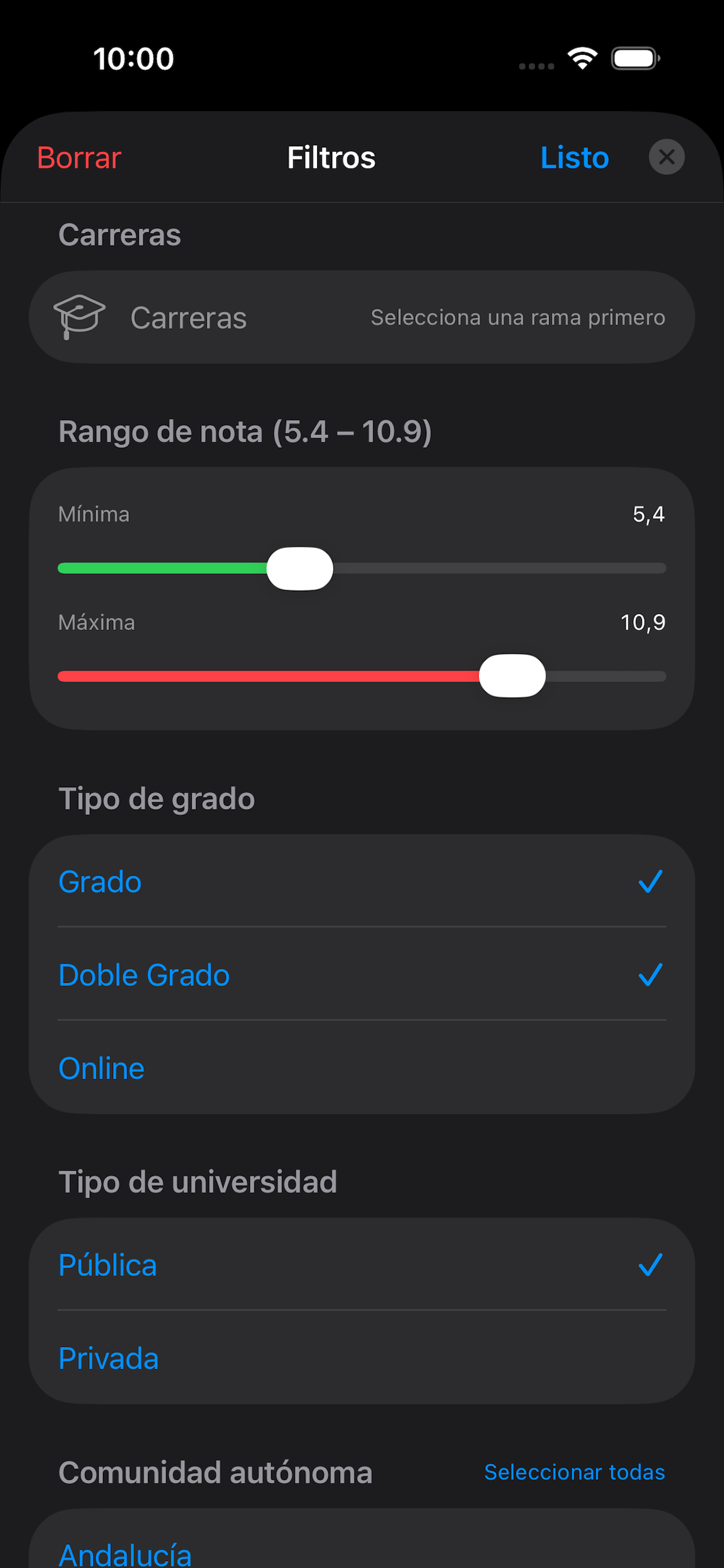 Filtros avanzados